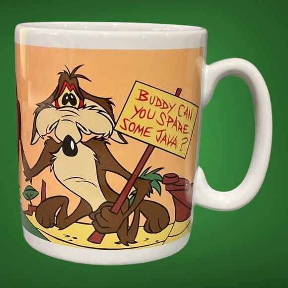 1996 JUMBO Looney Tunes Wile E Coyote Will Work For Coffee 30oz Mug Warner Bro - Picture 1 of 13